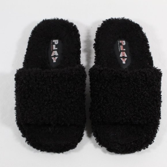 Jeffrey Campbell Play Fur Slide Slippers - Black Size Medium (7-8 US) - Picture 3 of 5